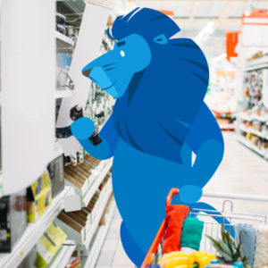 blue lion shopping at store
