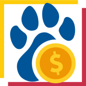 paw print with a coin